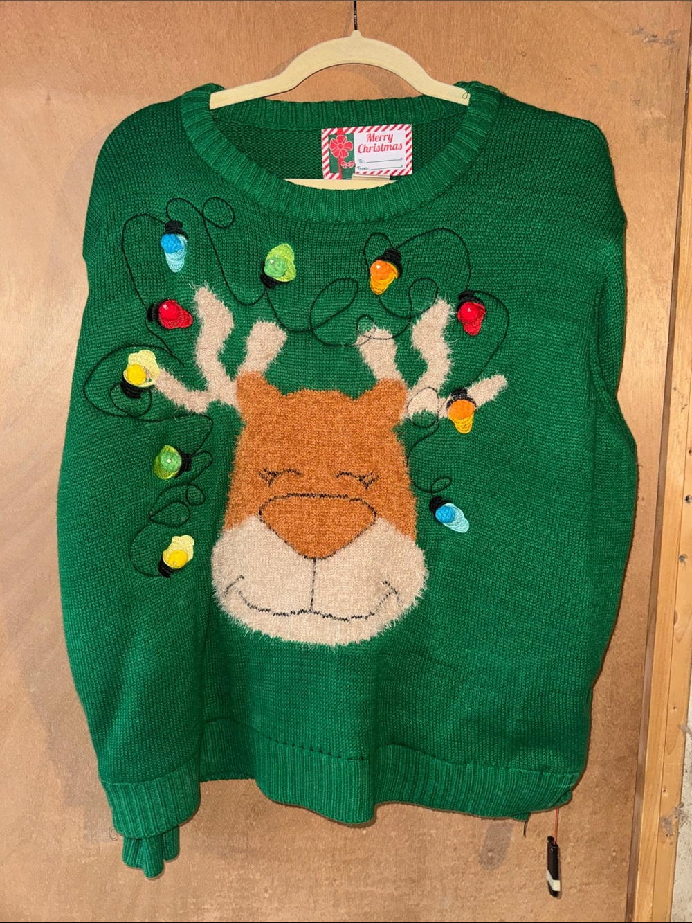 Green Christmas Reindeer Light-Up Sweater